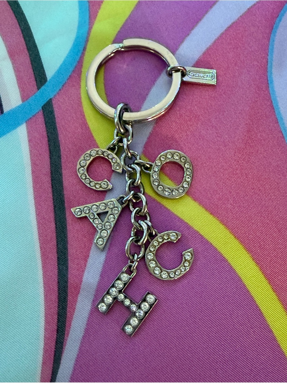 Coach Silver Crystal Logo Letter Keyring